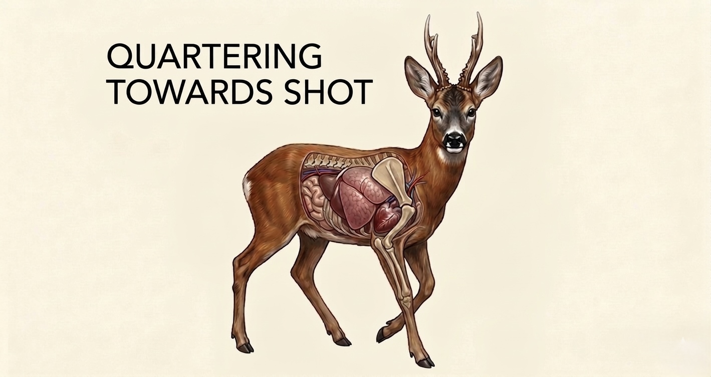 Roe buck quartering towards: vitals and shoulder